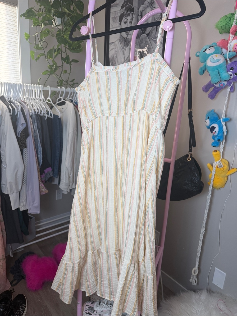 AERIE | MIDI PASTEL STRIPED V NECK DRESS - Picture 4 of 5